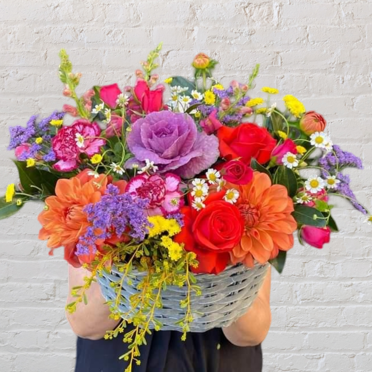 Seasonal flowers in basket